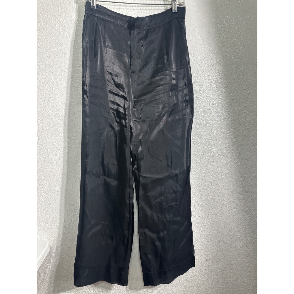 Le Lis Collection Womens Black Sheer Wide Leg Shimmer Pants Size M High Rise